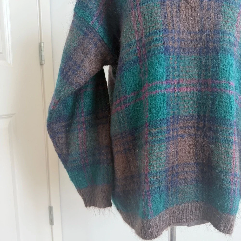 Vintage 90s Paul Harris Mohair Plaid‎ Sweater Size Medium